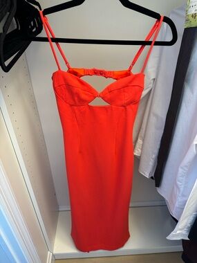 Bardot Orange Red Cutout Midi Dress with Spaghetti Straps